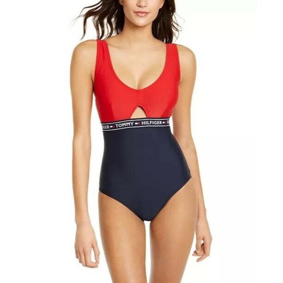 Tommy Hilfiger Logo One-Piece Swimsuit, XS - Picture 1 of 5